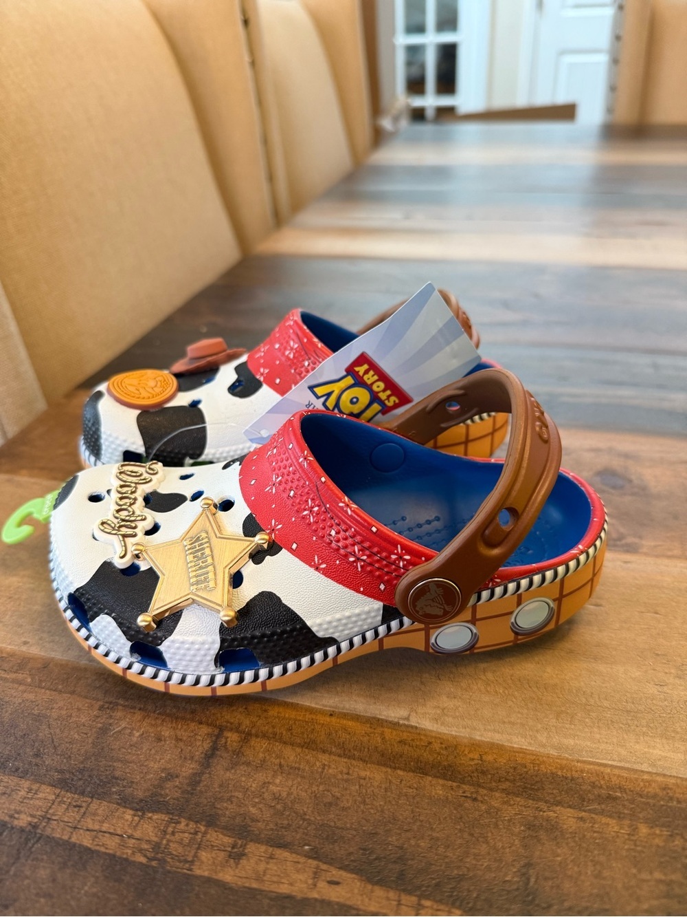 CROCS Kids Cowprint Sheriff Clogs with Red and Blue Accents Sizes C11, C9, C7